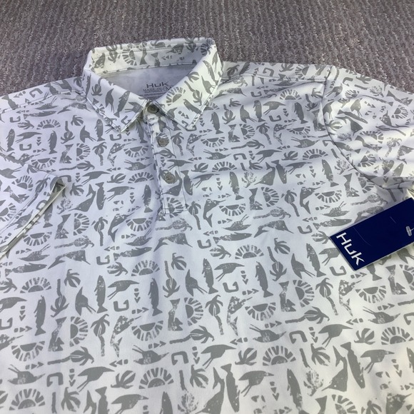 Huk Mens Batiki Pursuit Polo Shirt Fishing Moisture Wicking UPF 50+ Medium NWT - Picture 1 of 13